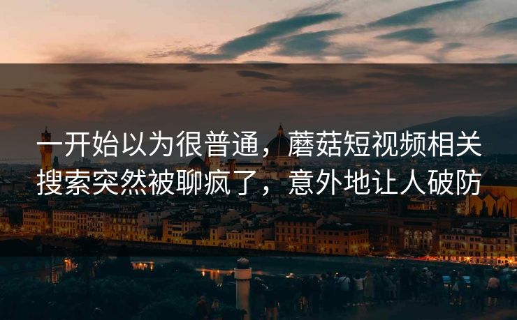 一开始以为很普通，蘑菇短视频相关搜索突然被聊疯了，意外地让人破防
