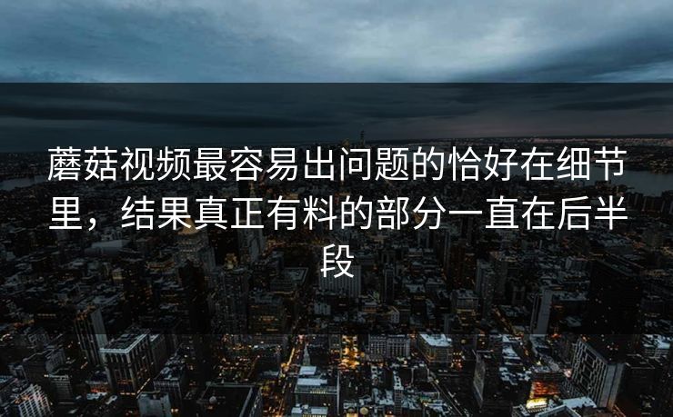 蘑菇视频最容易出问题的恰好在细节里，结果真正有料的部分一直在后半段