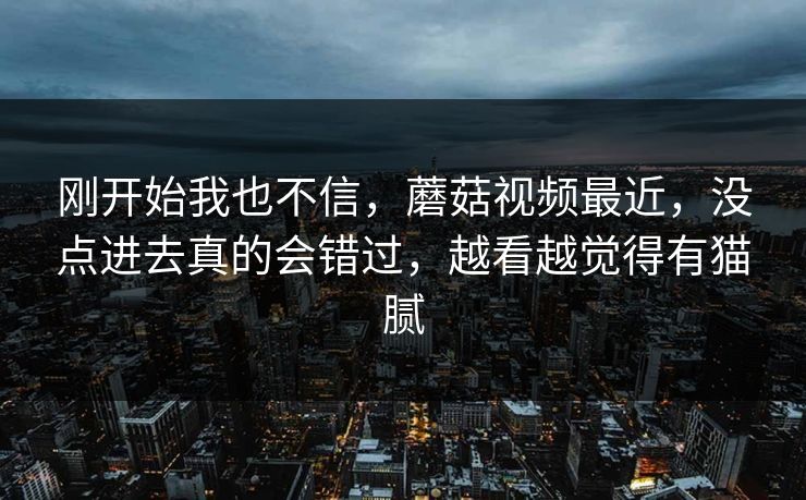 刚开始我也不信，蘑菇视频最近，没点进去真的会错过，越看越觉得有猫腻