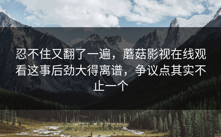 忍不住又翻了一遍，蘑菇影视在线观看这事后劲大得离谱，争议点其实不止一个