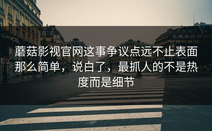 蘑菇影视官网这事争议点远不止表面那么简单，说白了，最抓人的不是热度而是细节