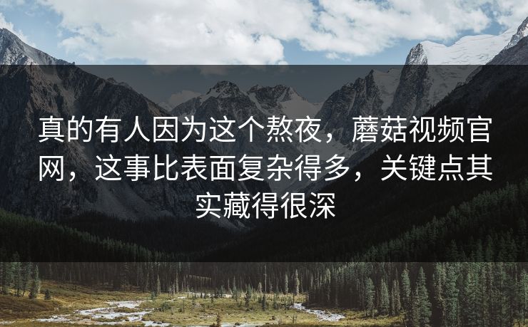 真的有人因为这个熬夜，蘑菇视频官网，这事比表面复杂得多，关键点其实藏得很深